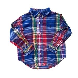 Ralph Lauren Polo Boys Plaid Button Up Shirt 24M Pony Logo Long Sleeve Colorful